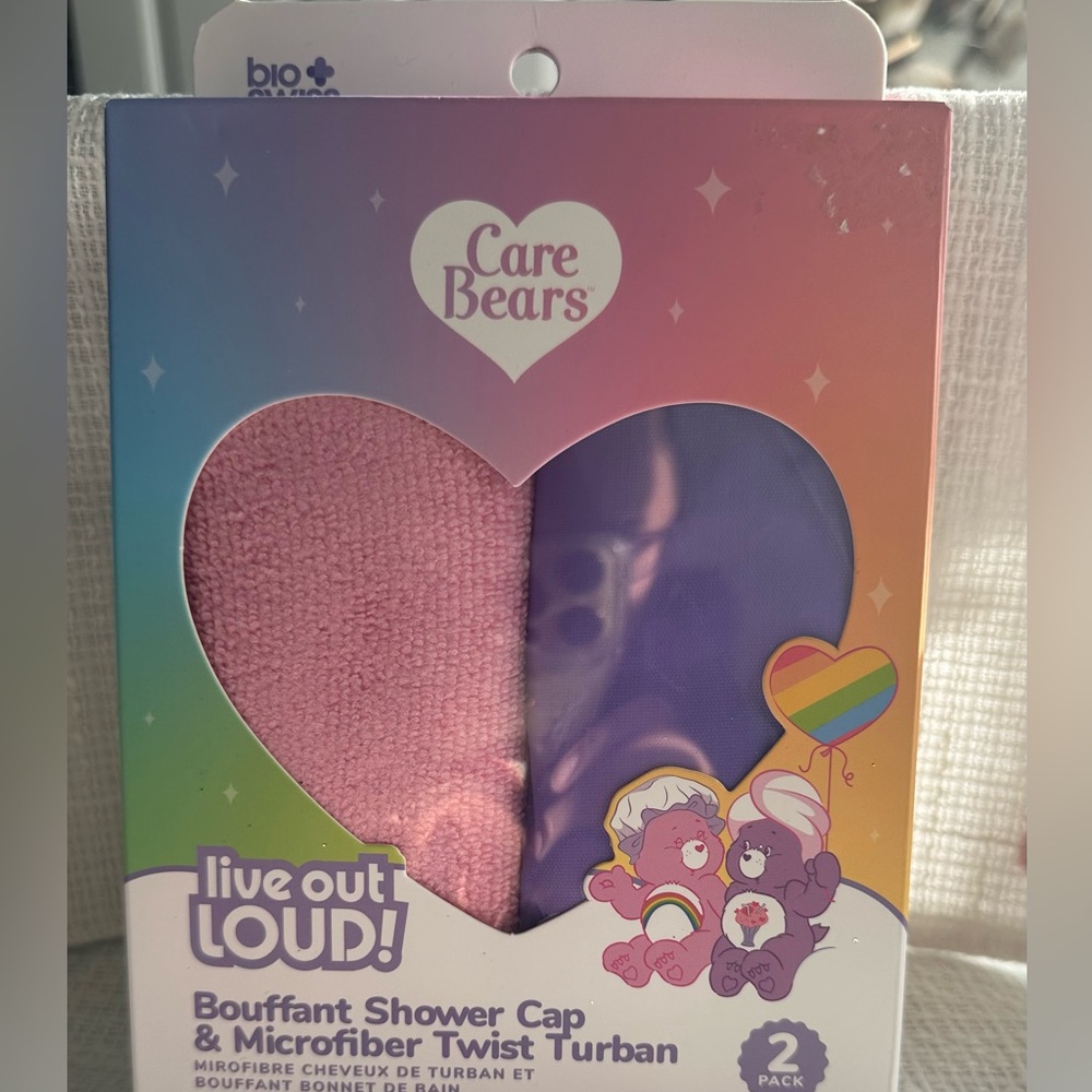 Care Bears Bouffant shower cap and Microfiber Twist Turban.